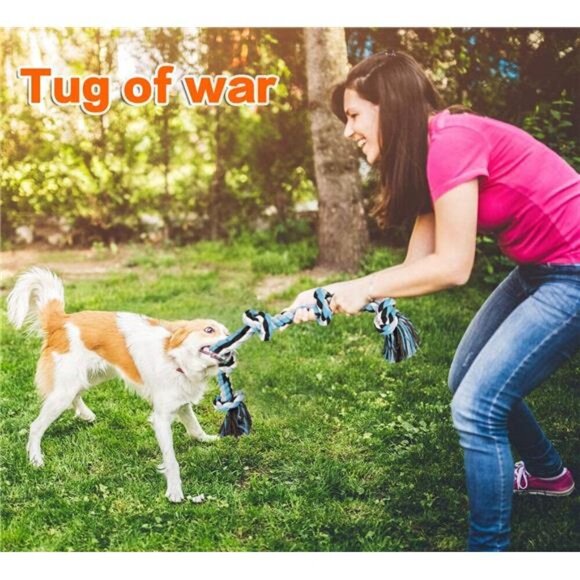 Dog Rope Toys for Medium and Large Dogs with 5 Knot Rope, Tough, Blue - Picture 4 of 5